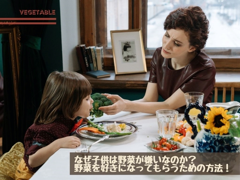母親が子供に野菜を食べさせている